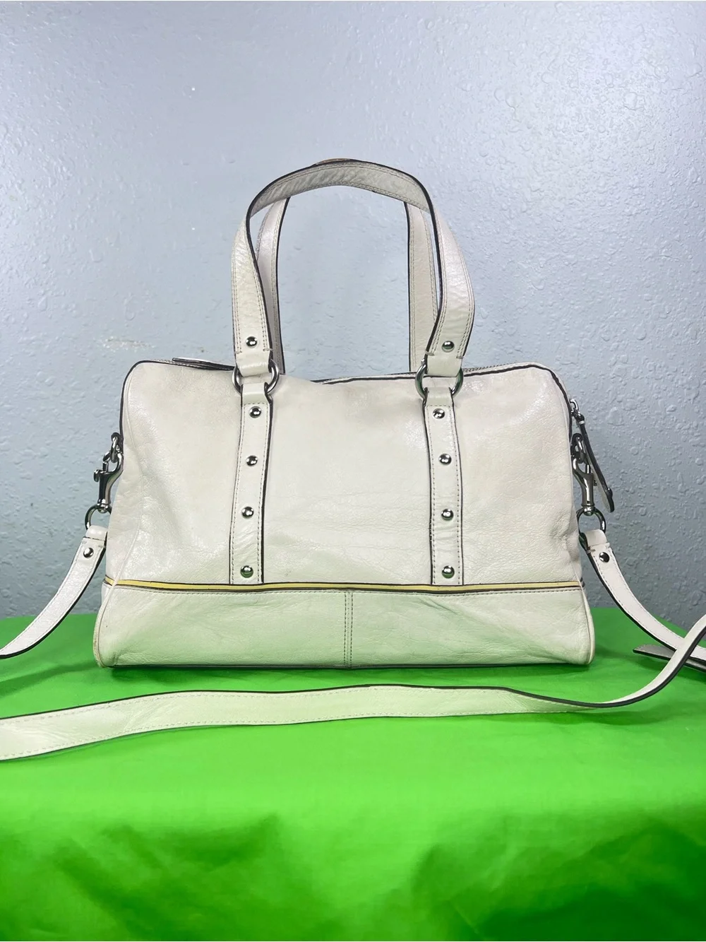 Coach Studded White Leather Satchel Crossbody Bag Y2K Vintage
